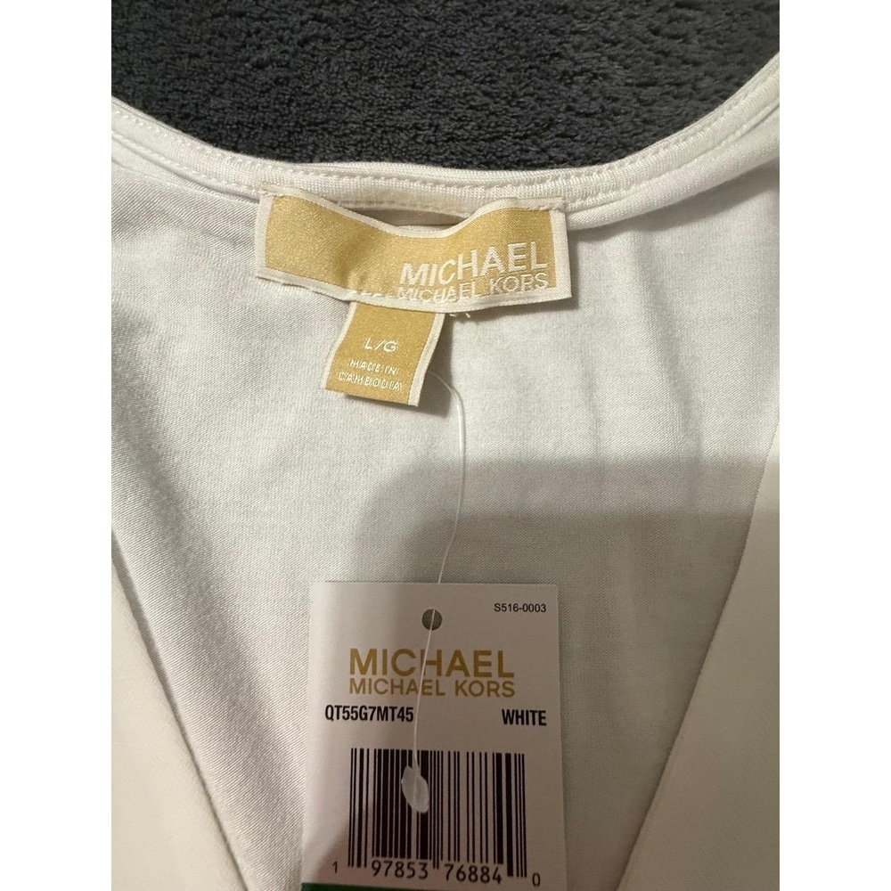 NWT MICHAEL KORS Womens Size L White Flowy Layered Side Slits Chic Casual Blouse - Picture 5 of 11
